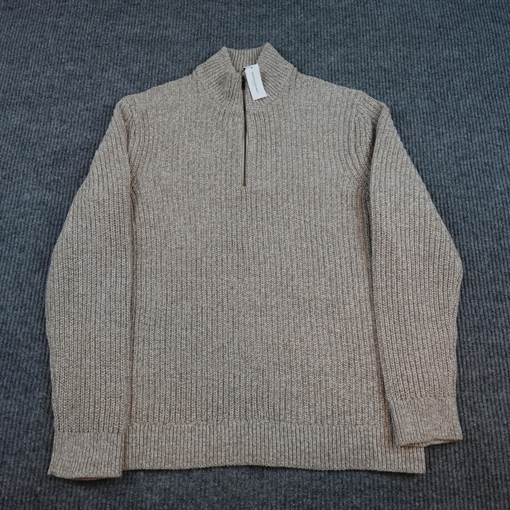 Banana Republic Ribbed Sweater Mens XL Beige 1/4 Zip Chunky Knit Pullover